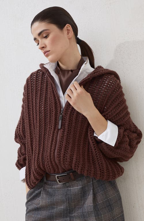 Brunello Cucinelli Ribbed Openwork Cardigan In Brown