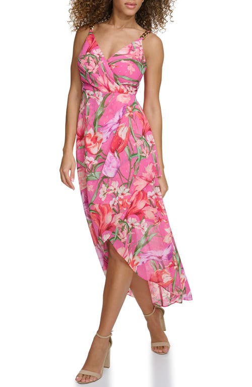 Siena Floral Long Sleeve Clip Dot Chiffon Midi Dress In Pink