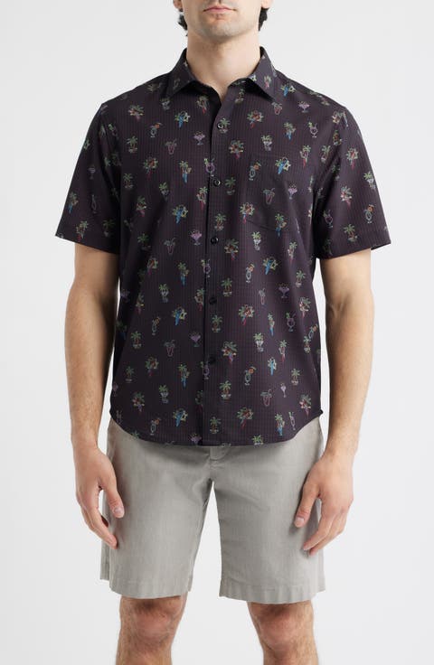 Bahama Coast Neon Sips IslandZone® Short Sleeve Button-Up Shirt (Big & Tall)