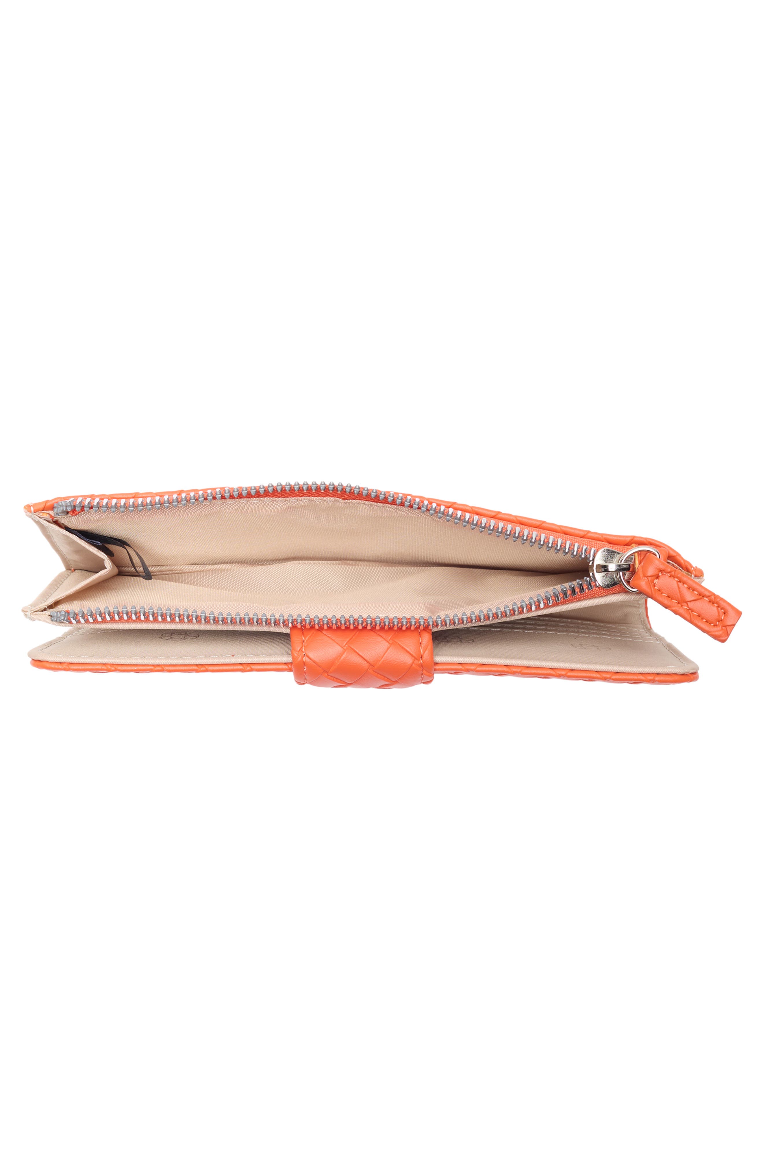 Lottie Woven Faux Leather Clutch, Alternate, color, HOT ORANGE