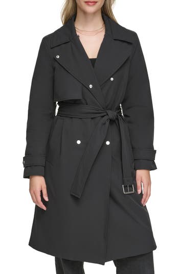 Andrew Marc Water Resistant Belted Trench Coat in Black at Nordstrom Rack, Size Small