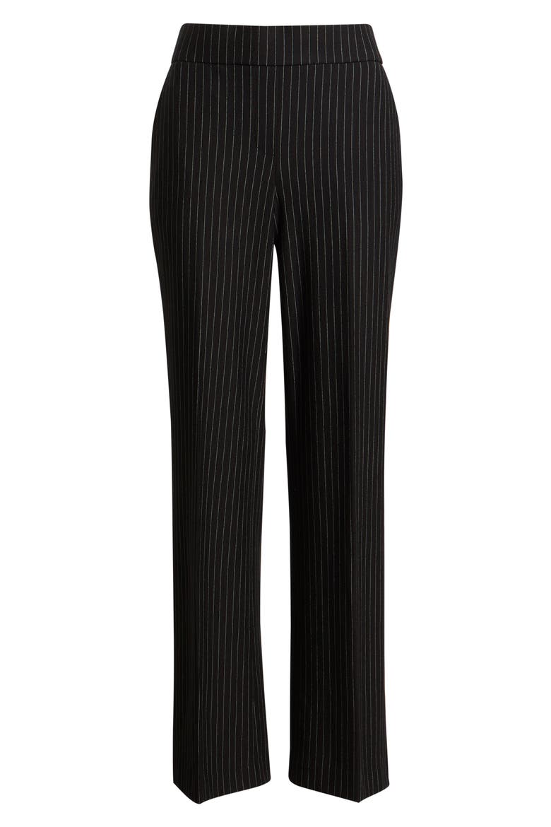 Pinstripe Wide Leg Pull-On Trousers, Alternate, color, ANNE BLACK/ WHITE DOVE