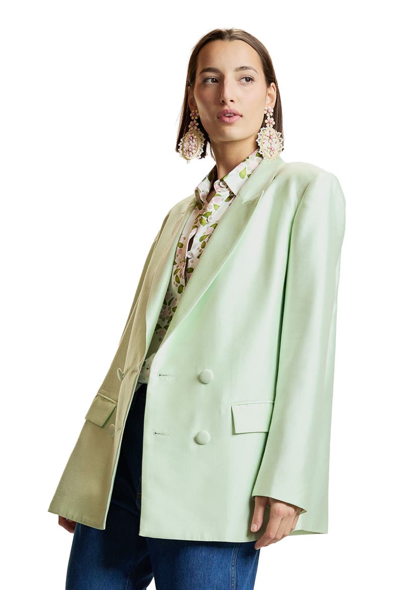 Silk Wool Double Breasted Blazer, Alternate, color, Green