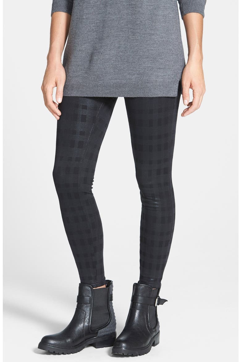Plaid Print Ponte Leggings, Main, color, BLACK