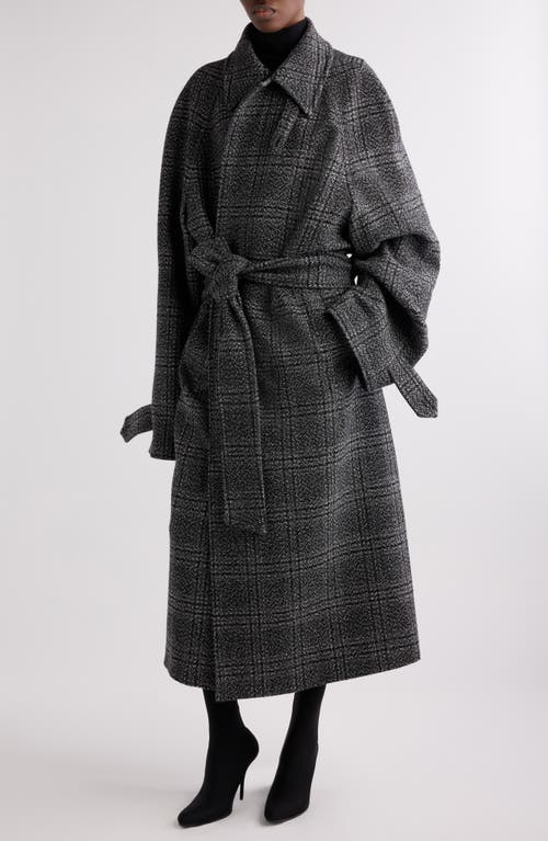 Balenciaga Check Oversize Wool Belted Coat In Multi