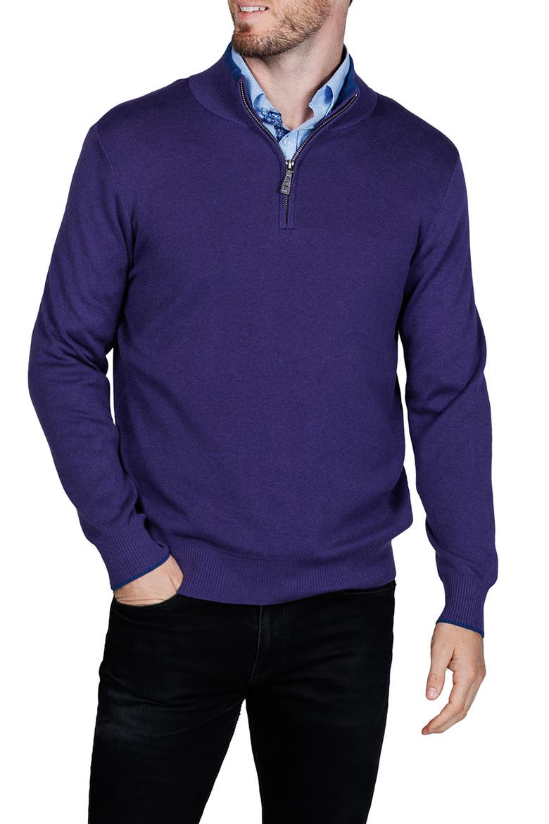 Fine Knit Quarter Zip Sweater, Alternate, color, EGGPLANT