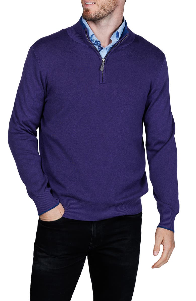 TailorByrd Fine Knit Quarter Zip Sweater, Alternate, color, Eggplant