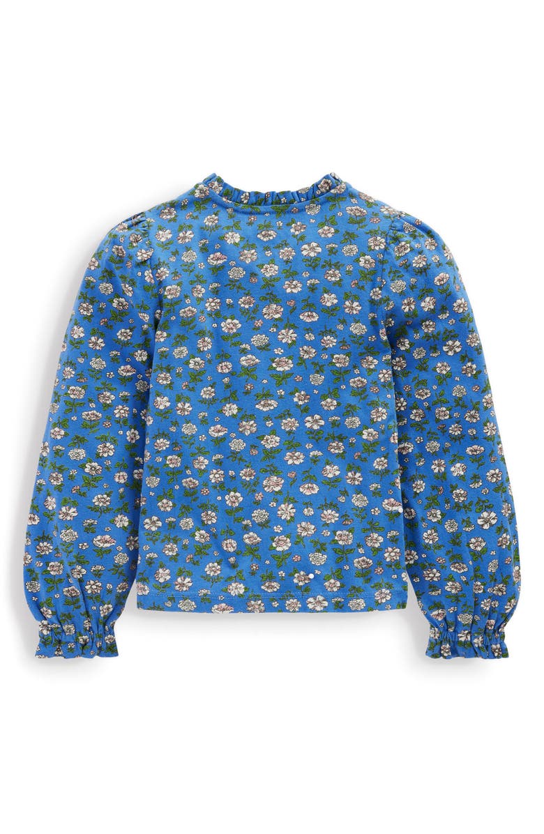 Mini Boden Kids' Floral Smocked Knit Button-Up Shirt, Alternate, color, Blue Floral