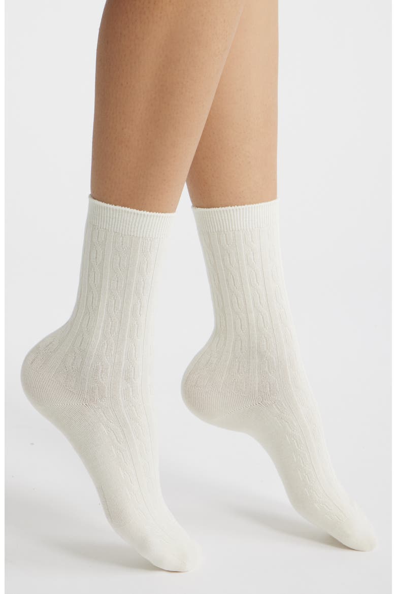 Cable Crew Socks, Main, color, IVORY