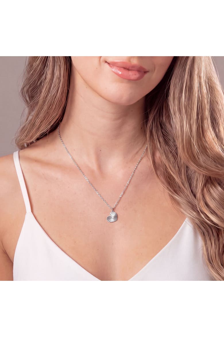 CZ Fluted Single Heart Necklace, Alternate, color, Sterling Silver