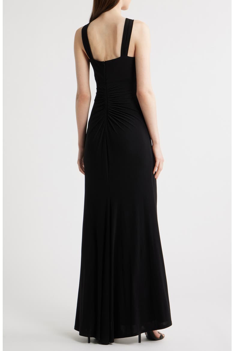 Halter Neck Ruched Mermaid Gown, Alternate, color, BLACK