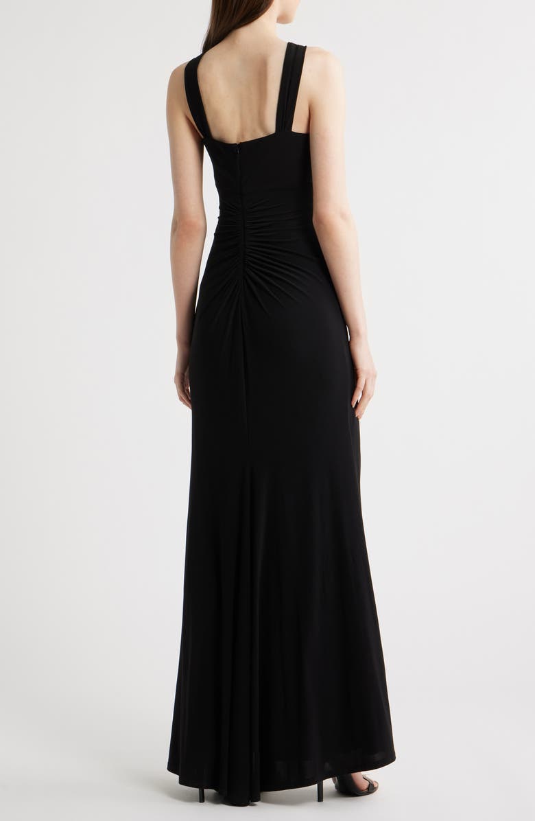 Eliza J Halter Neck Ruched Mermaid Gown, Alternate, color, Black
