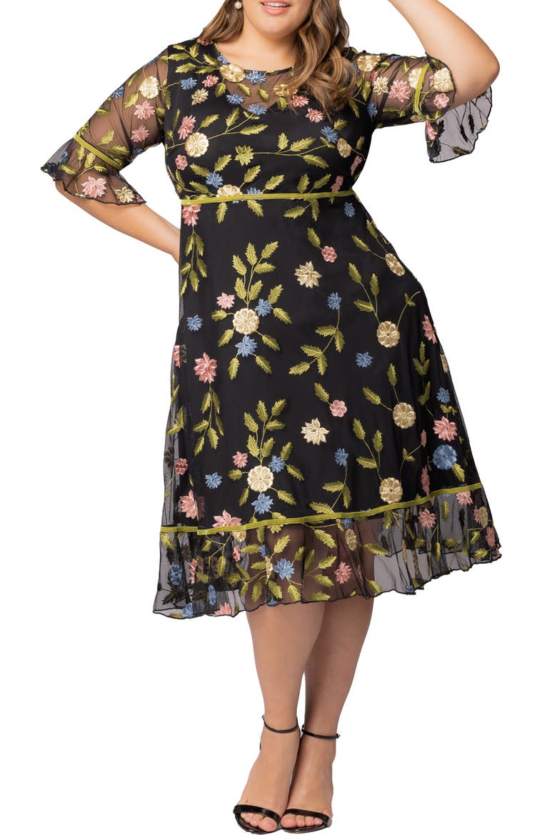 Wildflower Embroidered Dress, Main, color, BLACK BLOSSOM PRINT