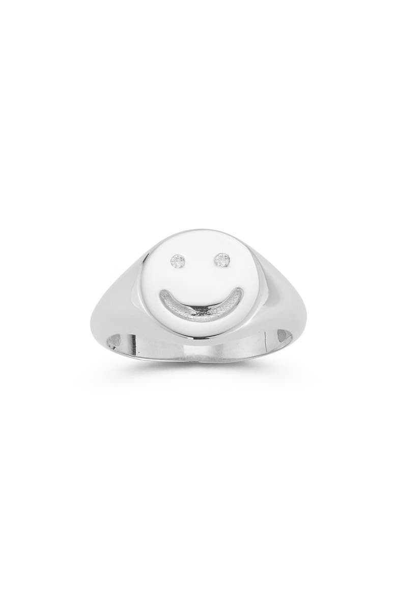 Sterling Silver & CZ Smiley Face Ring, Alternate, color, SILVER