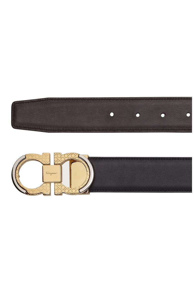 Salvatore Ferragamo Double Gancio Buckle Reversible Leather Belt, Alternate, color, NERO HICKORY