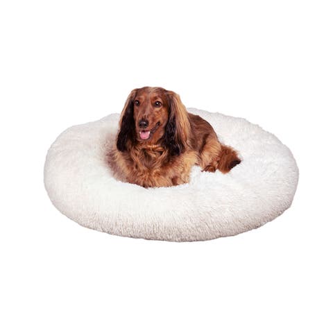 Maisie Bohemian Glam Faux Fur Round Fluffy Calming Donut Pet Bed with Washable Cover