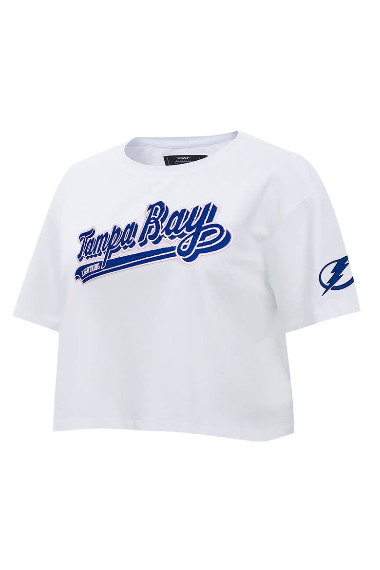 Women's Pro Standard White Tampa Bay Lightning Boxy Script Tail Cropped T-Shirt, Alternate, color, White