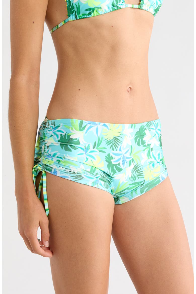 Ruched Cheeky Swim Shorts, Alternate, color, NEON SPLICE
