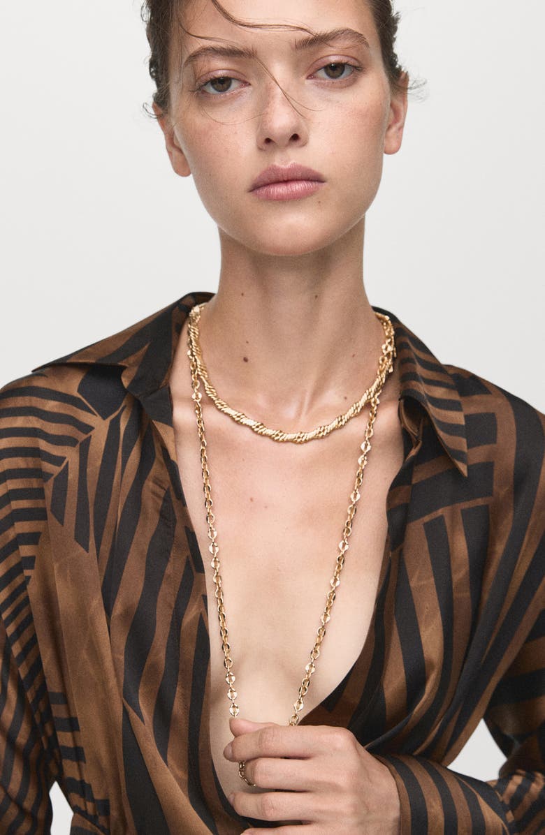 MANGO Mixed Stripe Long Sleeve Satin Mini Shirtdress, Alternate, color, Brown