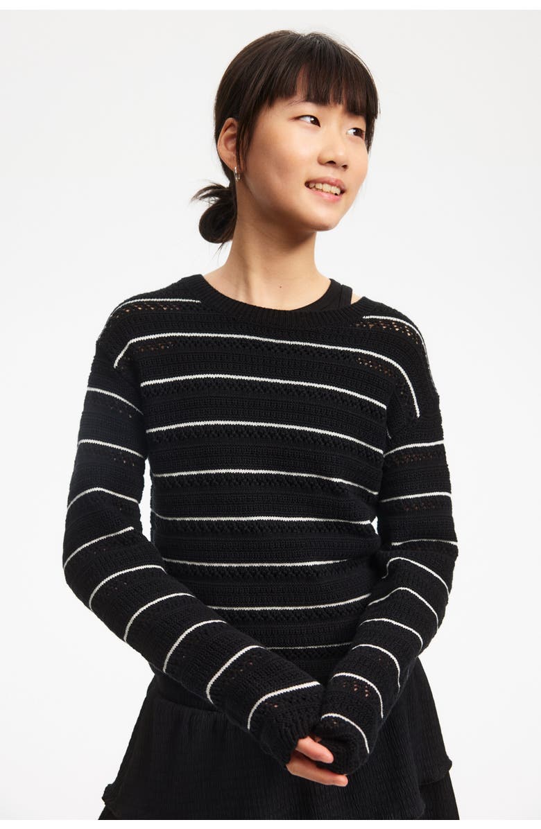 H&M Pointelle-knit Cotton Jumper, Alternate, color, Black/Striped