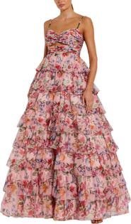 Mac Duggal Floral Cut Out Ruffle Tiered Ballgown