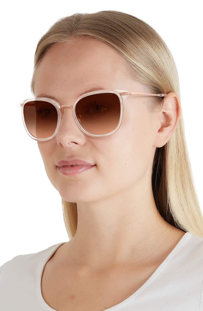 COACH 54mm Gradient Polarized Square Sunglasses, Alternate, color, Rose Gold / Crystal/ Brown
