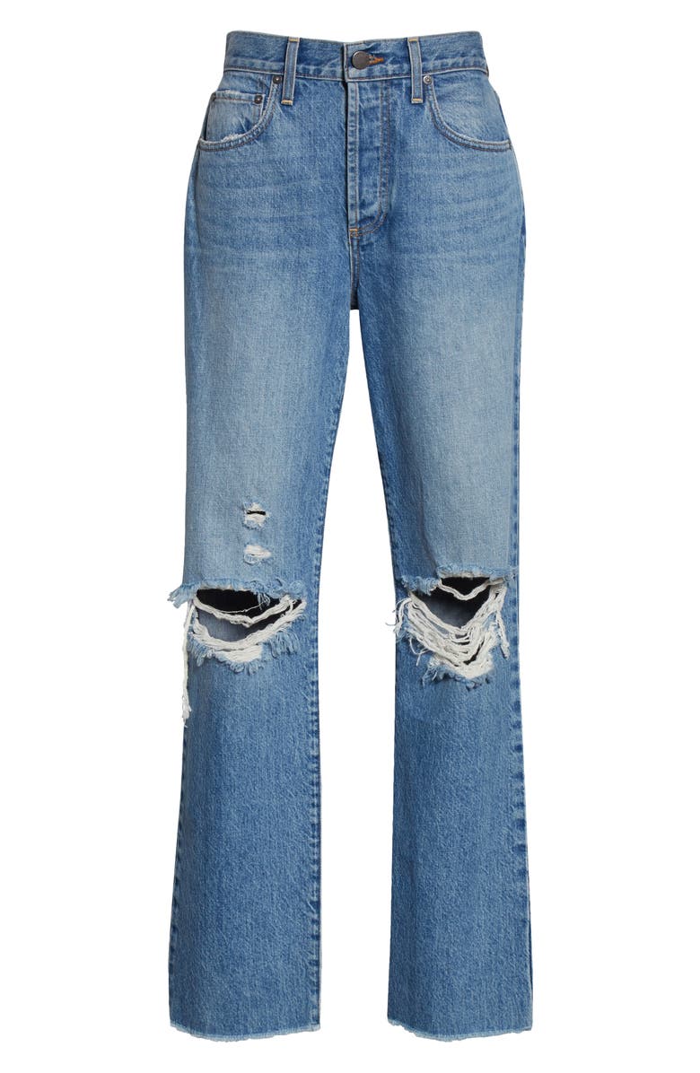 Alice + Olivia Amazing High Waist Ripped Boyfriend Nonstretch Cotton Jeans, Alternate, color, 