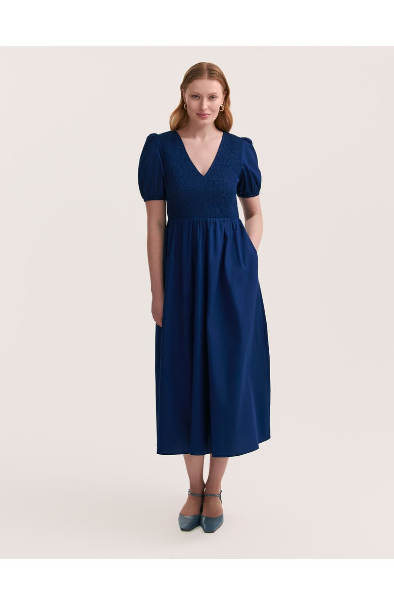 Finery London Jamilla Short Sleeve Cotton Midi Dress, Alternate, color, Indigo