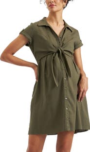 Ripe Maternity Colette Tie Up Linen Dress