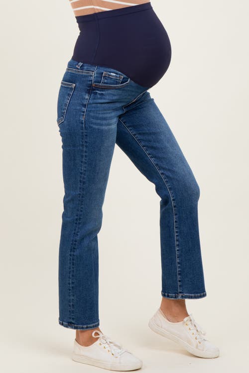 Pinkblush High Rise Crop Straight Maternity Jeans In Blue