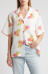 Rip Curl Cabana Floral Linen Blend Camp Shirt