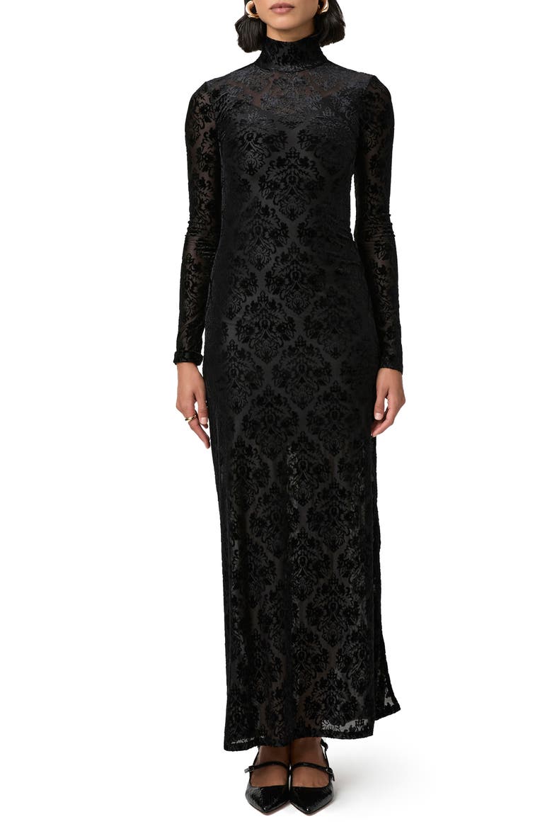 Lucca Velvet Long Sleeve Maxi Dress, Main, color, BLACK