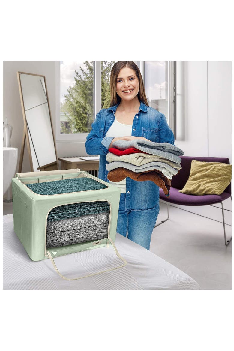 Set of 2 Stackable Foldable Organizer Bins, Alternate, color, TEAL
