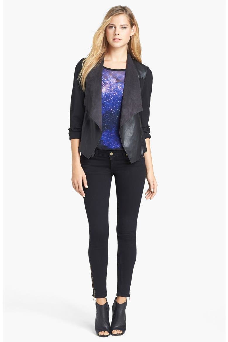 'Lincoln' Faux Leather Drape Front Jacket, Alternate, color, BLACK