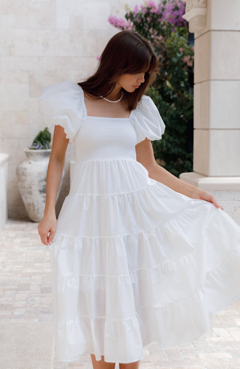Petal & Pup Annette Puff Sleeve Midi A-Line Dress, Alternate, color, White