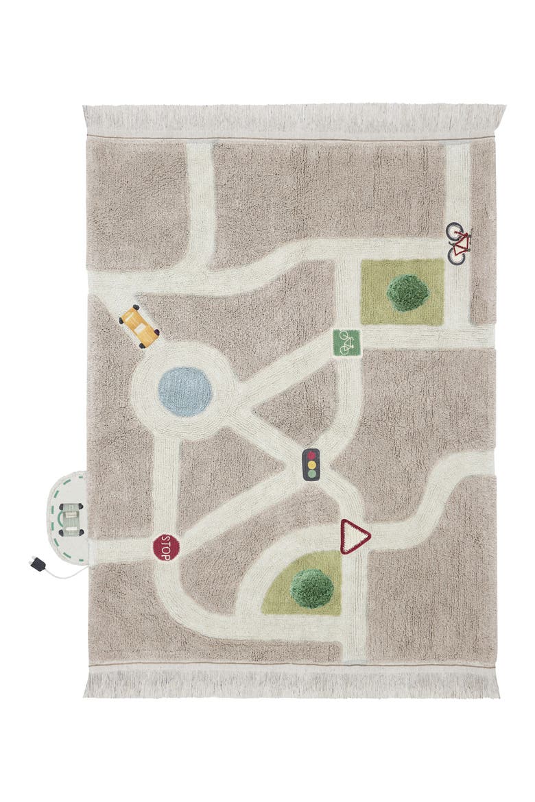Play City Washable Cotton Blend Rug, Main, color, STONE BEIGE NATURAL BLUE