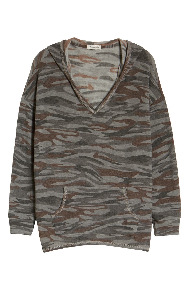 Loveappella Camo V-Neck Hoodie, Alternate, color, Gray