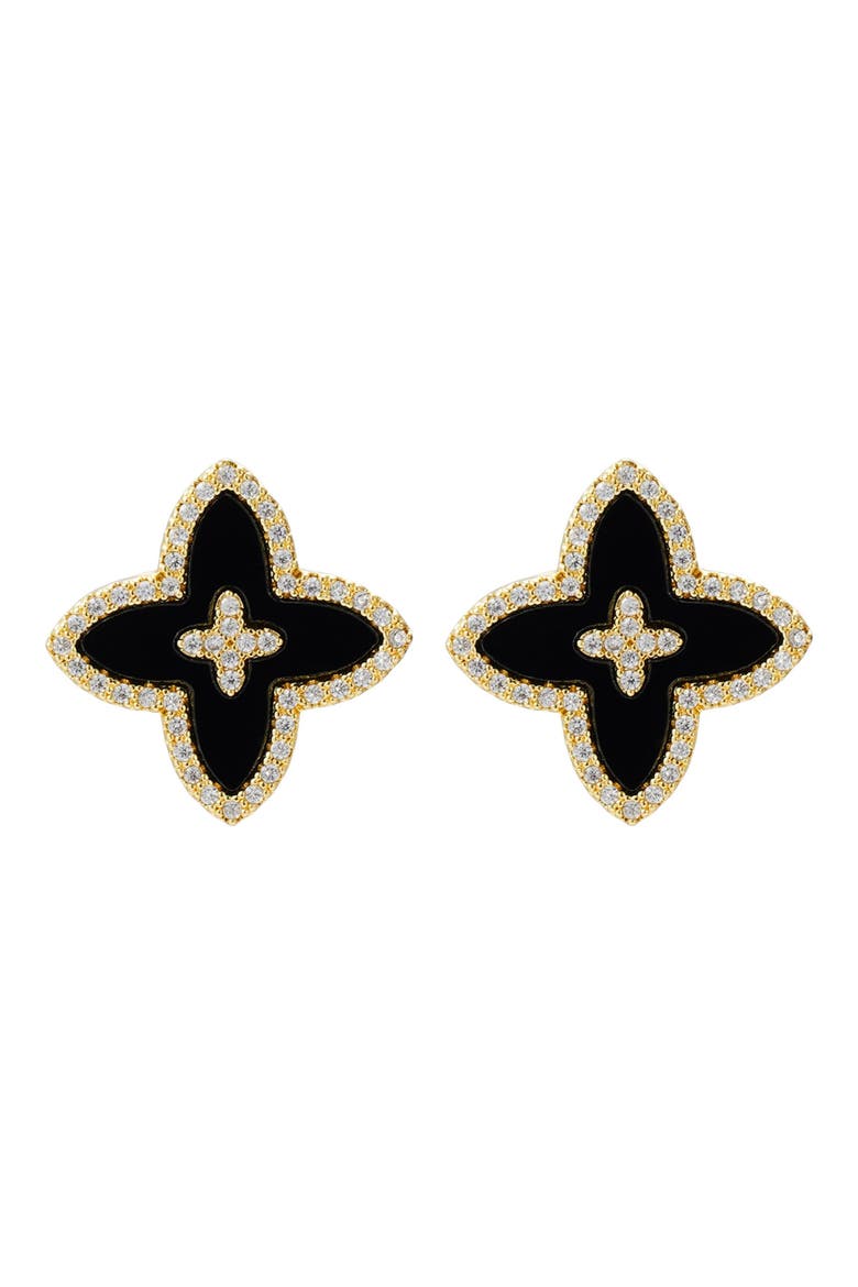 Cubic Zirconia Flower Stud Earrings, Main, color, BLACK