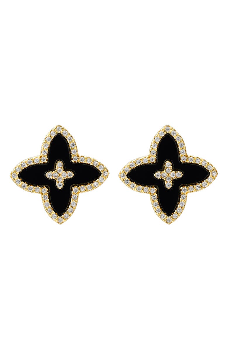 Adornia Cubic Zirconia Flower Stud Earrings, Main, color, Black