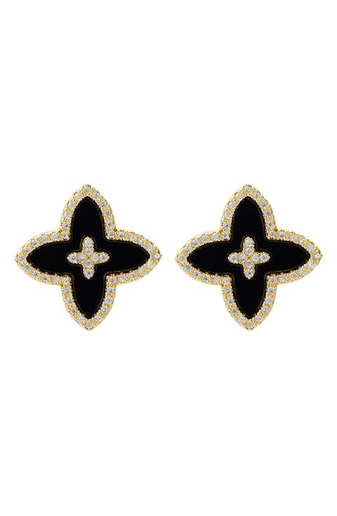 Cubic Zirconia Flower Stud Earrings