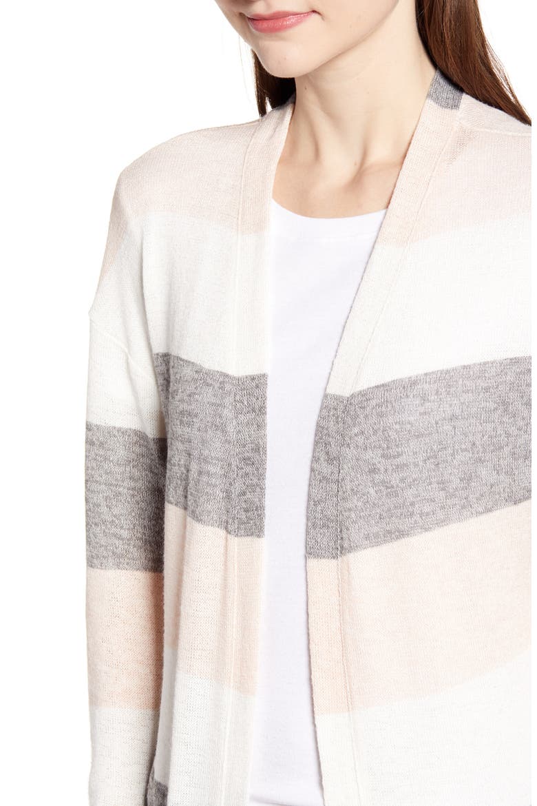 Stripe Longline Cardigan, Alternate, color, GREY/ IVORY/ BLUSH