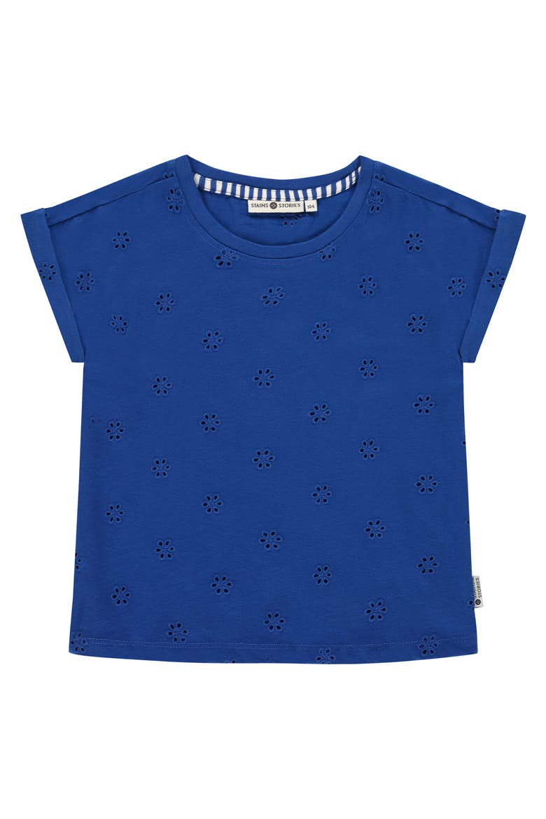 Allover Flower Eyelet Cap Sleeve Top, Main, color, Cobalt