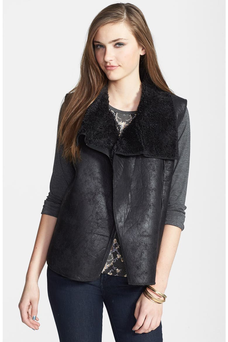 Faux Shearling Moto Vest, Main, color, BLACK