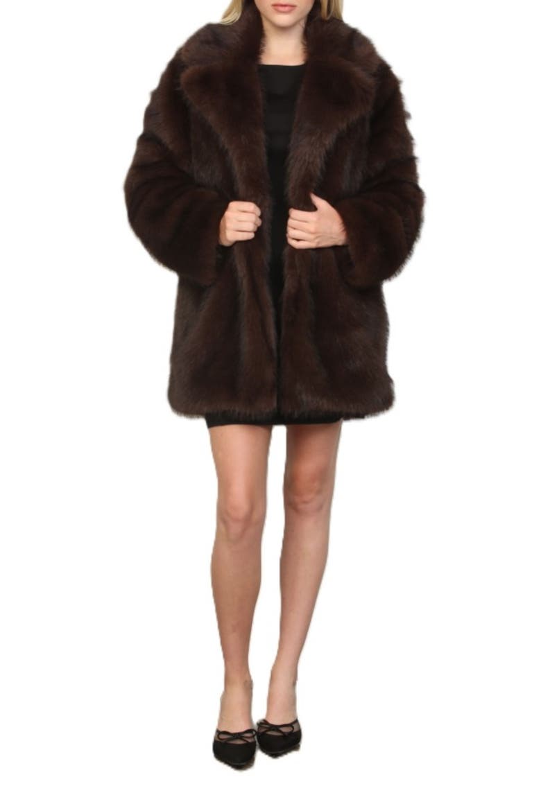 Frosted Long Hair Faux Fur Coat, Main, color, BROWN