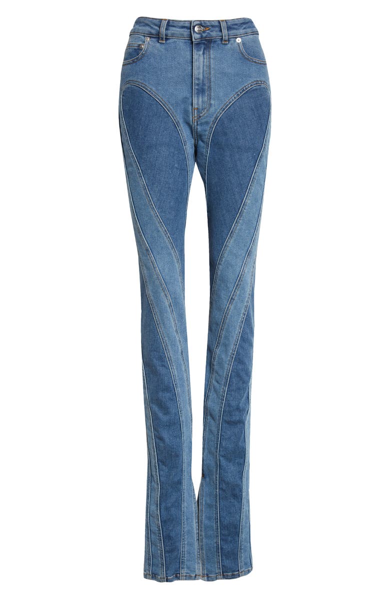 MUGLER Spiral High Waist Denim & Tech Jersey Skinny Jeans, Alternate, color,