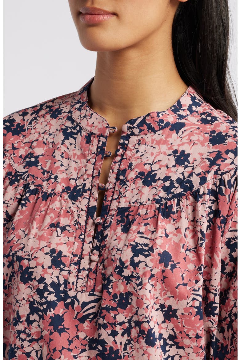 Floral Cotton Split Neck Top, Alternate, color, NAVY- PINK SHADOW FLORAL
