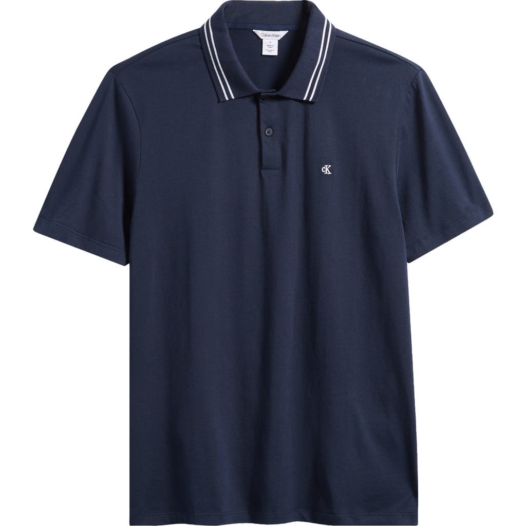 Calvin Klein Tipped Knit Polo In Blue