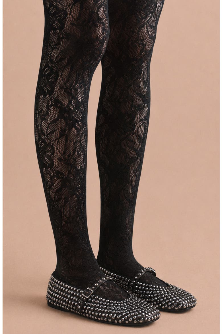 Stretch Lace Tights, Main, color, BLACK