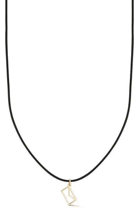 14k Gold Envelope Pendant Cord Necklace