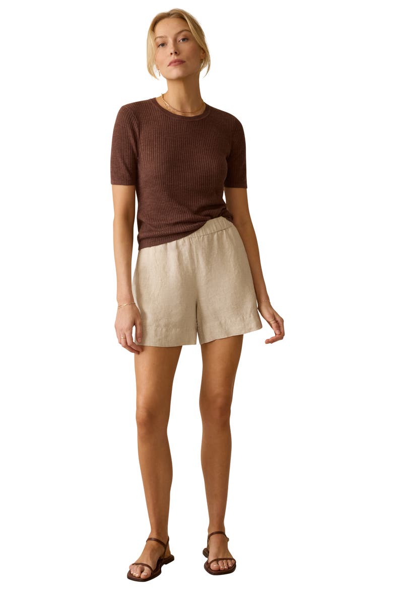 Miramar Rib Linen & Organic Cotton T-Shirt, Alternate, color, COCOA